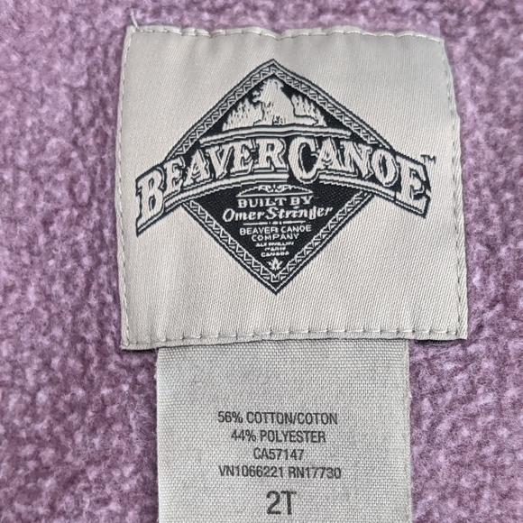 Beaver Canoe Canada Purple Sweatshirt size 2T Omer Stringer Roots - Picture 5 of 6